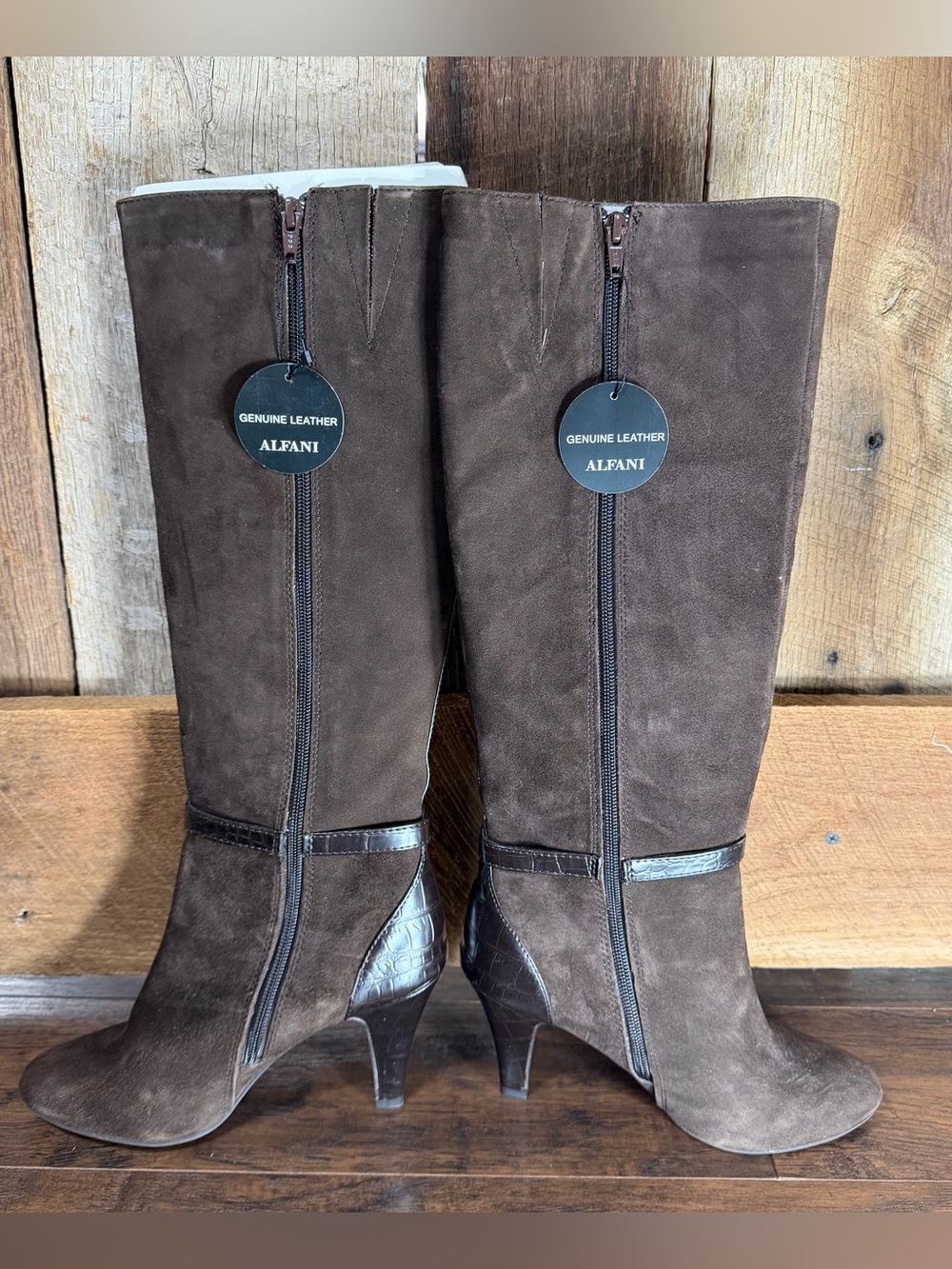 Alfani Dark Brown Suede Knee Boots - Genuine Leather- 7M